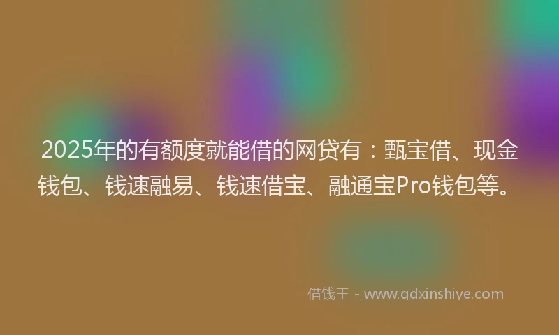 2025年的有额度就能借的网贷有：甄宝借、现金钱包、钱速融易、钱速借宝、融通宝Pro钱包等。