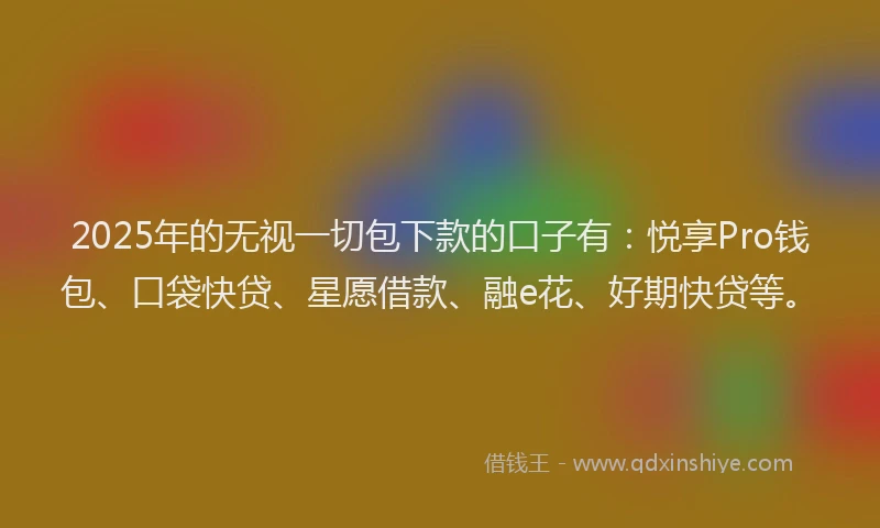 2025年的无视一切包下款的口子有：悦享Pro钱包、口袋快贷、星愿借款、融e花、好期快贷等。