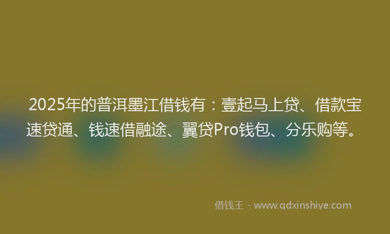 2025年的普洱墨江借钱有：壹起马上贷、借款宝速贷通、钱速借融途、翼贷Pro钱包、分乐购等。