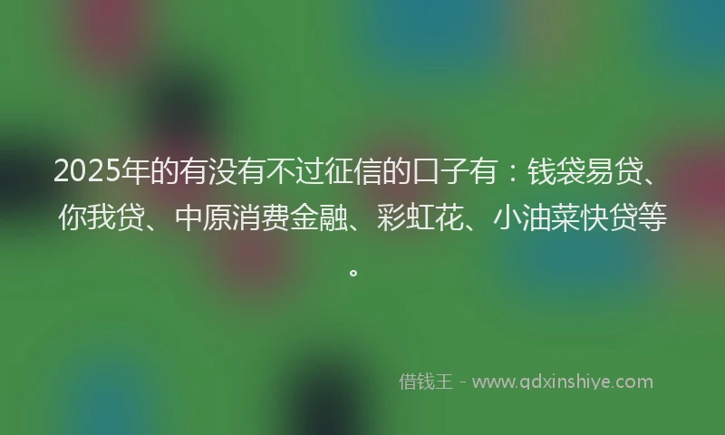 2025年的有没有不过征信的口子有：钱袋易贷、你我贷、中原消费金融、彩虹花、小油菜快贷等。