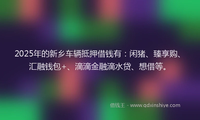 2025年的新乡车辆抵押借钱有：闲猪、臻享购、汇融钱包+、滴滴金融滴水贷、想借等。