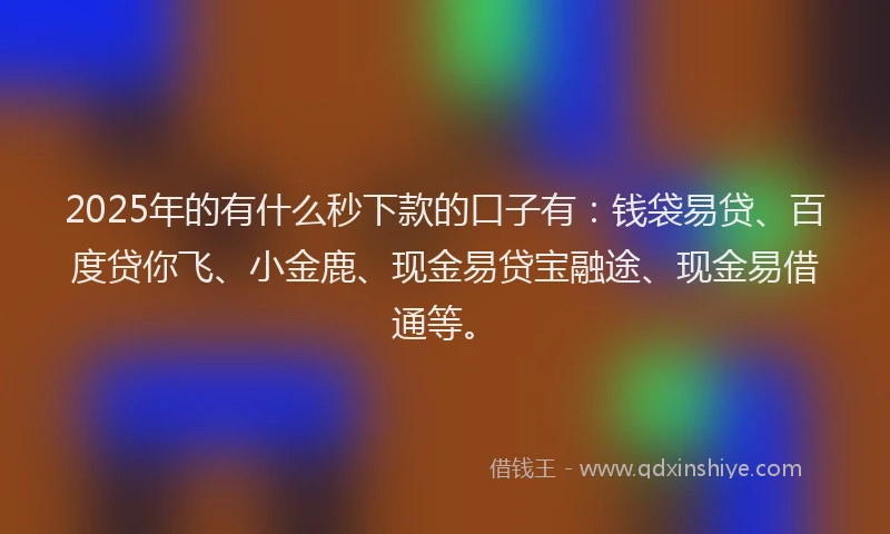 2025年的有什么秒下款的口子有：钱袋易贷、百度贷你飞、小金鹿、现金易贷宝融途、现金易借通等。