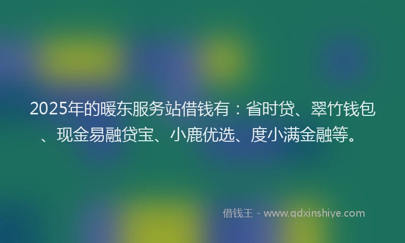 2025年的暖东服务站借钱有：省时贷、翠竹钱包、现金易融贷宝、小鹿优选、度小满金融等。