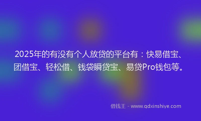 2025年的有没有个人放贷的平台有：快易借宝、团借宝、轻松借、钱袋瞬贷宝、易贷Pro钱包等。