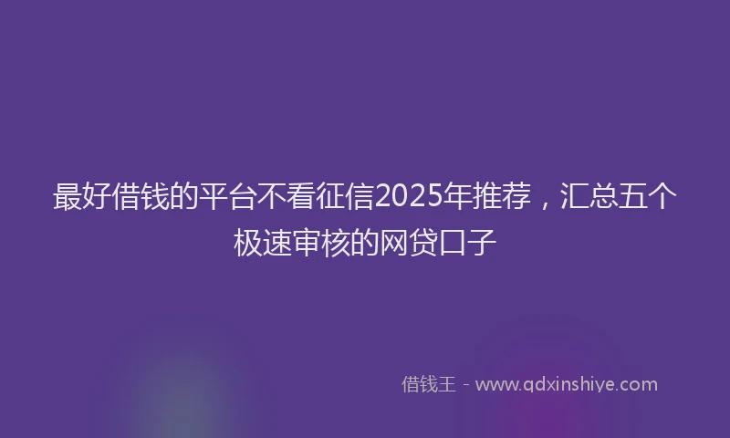 最好借钱的平台不看征信2025年推荐，汇总五个极速审核的网贷口子