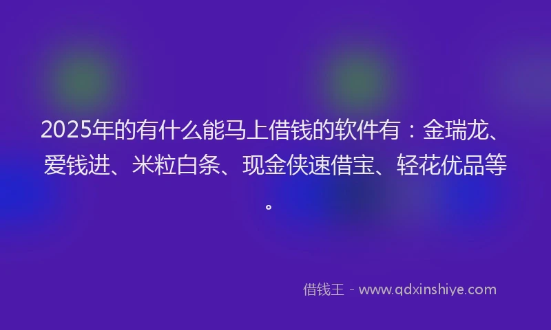2025年的有什么能马上借钱的软件有：金瑞龙、爱钱进、米粒白条、现金侠速借宝、轻花优品等。