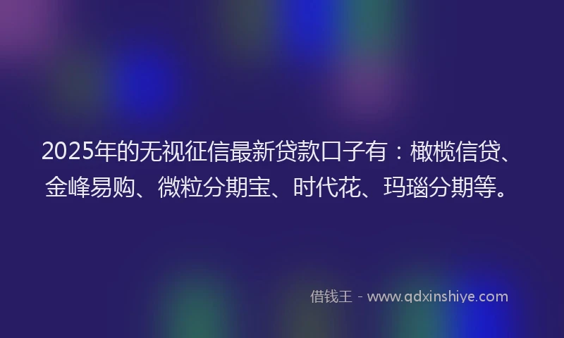 2025年的无视征信最新贷款口子有：橄榄信贷、金峰易购、微粒分期宝、时代花、玛瑙分期等。