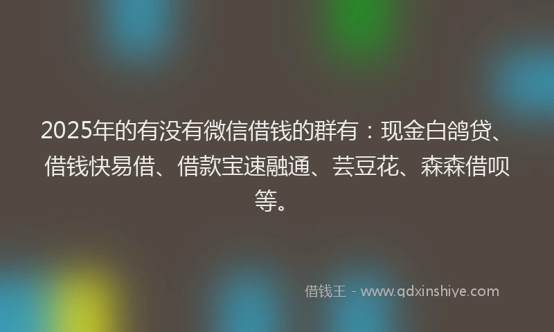 2025年的有没有微信借钱的群有：现金白鸽贷、借钱快易借、借款宝速融通、芸豆花、森森借呗等。