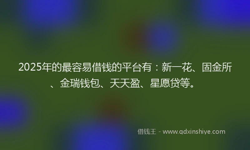 2025年的最容易借钱的平台有：新一花、固金所、金瑞钱包、天天盈、星愿贷等。