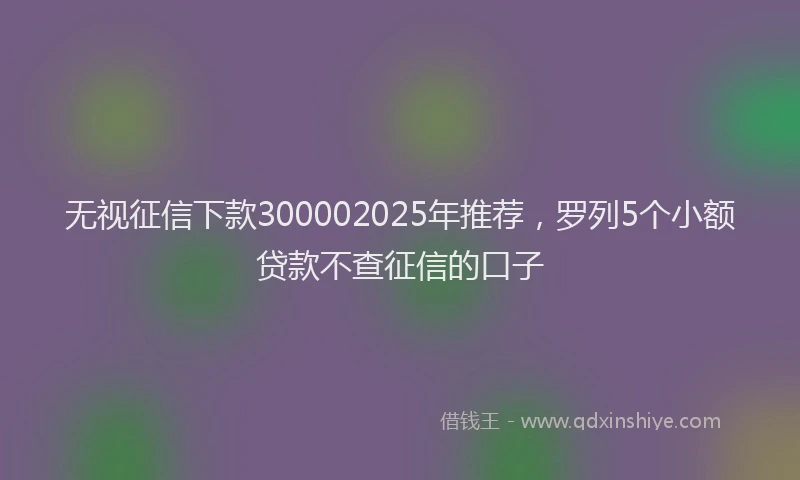 无视征信下款300002025年推荐，罗列5个小额贷款不查征信的口子