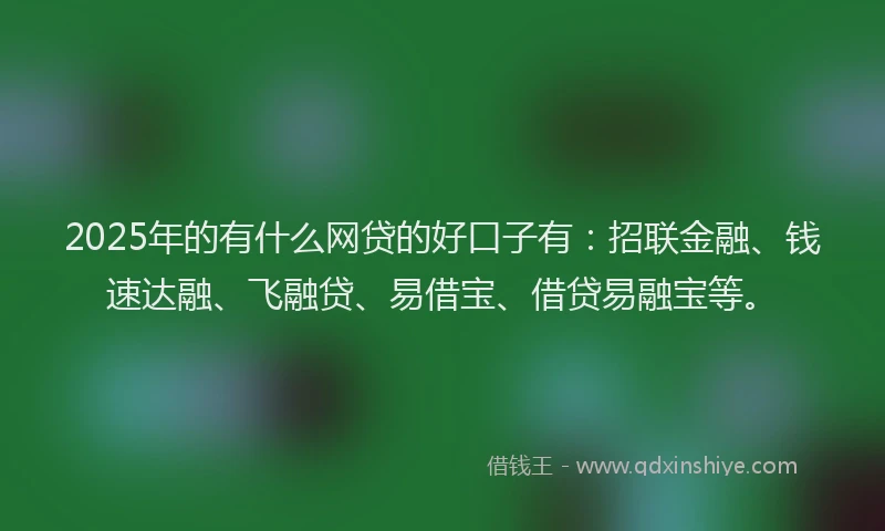 2025年的有什么网贷的好口子有：招联金融、钱速达融、飞融贷、易借宝、借贷易融宝等。