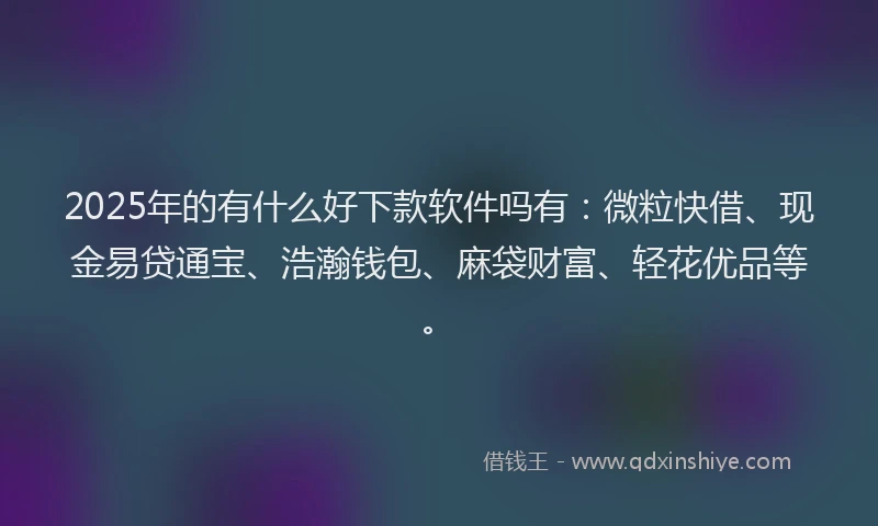 2025年的有什么好下款软件吗有：微粒快借、现金易贷通宝、浩瀚钱包、麻袋财富、轻花优品等。