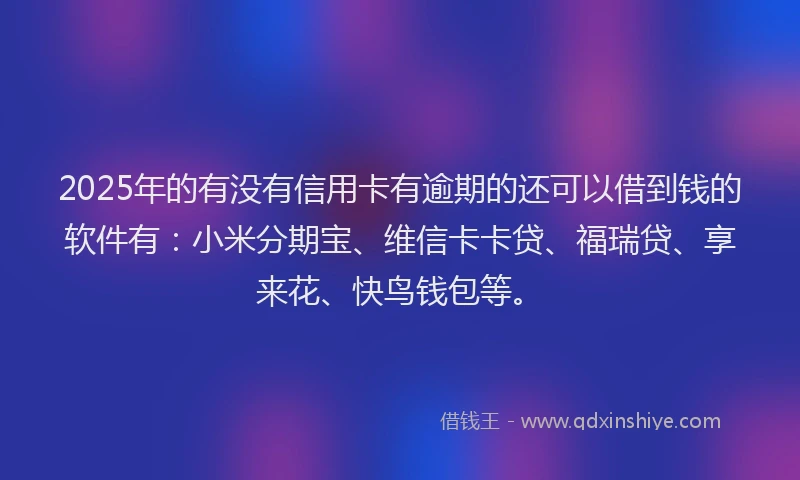2025年的有没有信用卡有逾期的还可以借到钱的软件有：小米分期宝、维信卡卡贷、福瑞贷、享来花、快鸟钱包等。