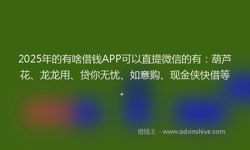 2025年的有啥借钱APP可以直提微信的有：葫芦花、龙龙用、贷你无忧、如意购、现金侠快借等。