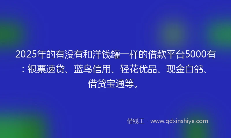 2025年的有没有和洋钱罐一样的借款平台5000有：银票速贷、蓝鸟信用、轻花优品、现金白鸽、借贷宝通等。