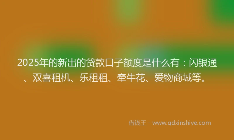 2025年的新出的贷款口子额度是什么有：闪银通、双喜租机、乐租租、牵牛花、爱物商城等。