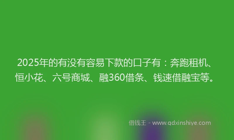 2025年的有没有容易下款的口子有：奔跑租机、恒小花、六号商城、融360借条、钱速借融宝等。