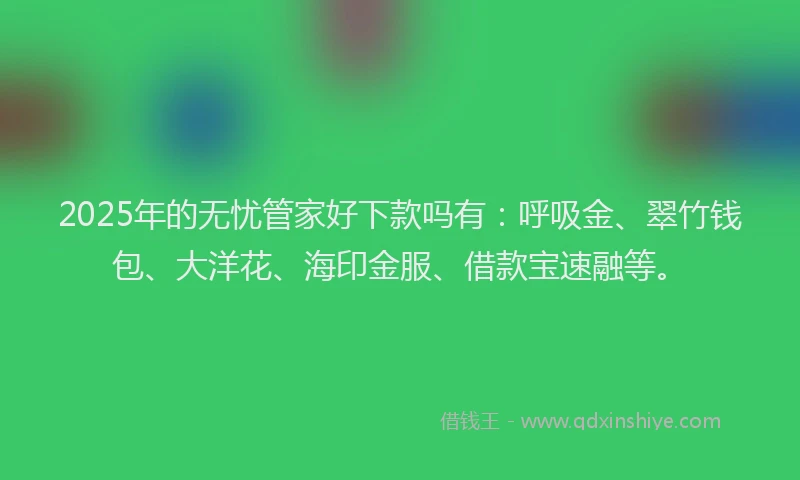 2025年的无忧管家好下款吗有：呼吸金、翠竹钱包、大洋花、海印金服、借款宝速融等。