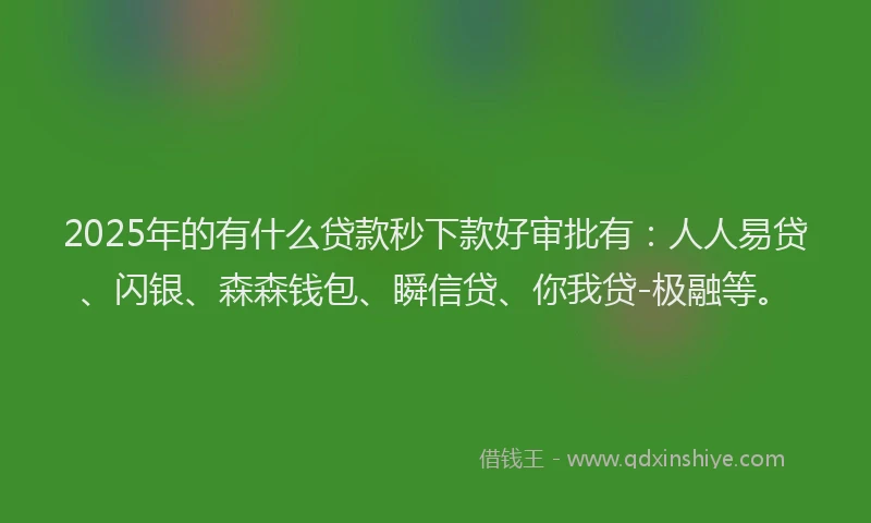 2025年的有什么贷款秒下款好审批有：人人易贷、闪银、森森钱包、瞬信贷、你我贷-极融等。