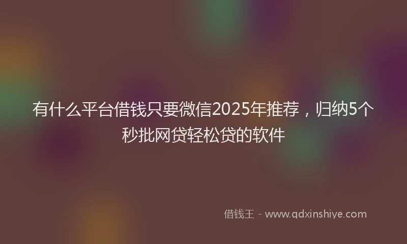 有什么平台借钱只要微信2025年推荐，归纳5个秒批网贷轻松贷的软件