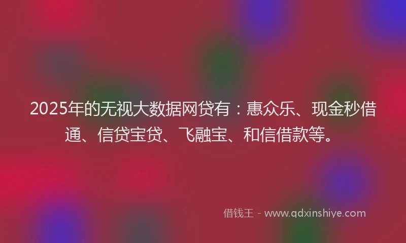 2025年的无视大数据网贷有：惠众乐、现金秒借通、信贷宝贷、飞融宝、和信借款等。