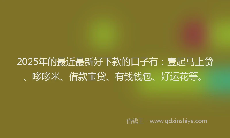 2025年的最近最新好下款的口子有：壹起马上贷、哆哆米、借款宝贷、有钱钱包、好运花等。