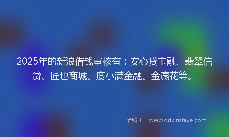 2025年的新浪借钱审核有：安心贷宝融、翡翠信贷、匠也商城、度小满金融、金瀛花等。