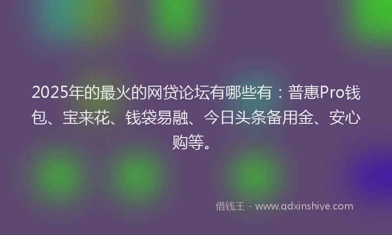 2025年的最火的网贷论坛有哪些有：普惠Pro钱包、宝来花、钱袋易融、今日头条备用金、安心购等。