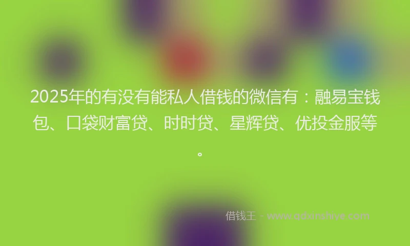 2025年的有没有能私人借钱的微信有：融易宝钱包、口袋财富贷、时时贷、星辉贷、优投金服等。