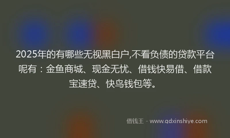 2025年的有哪些无视黑白户,不看负债的贷款平台呢有：金鱼商城、现金无忧、借钱快易借、借款宝速贷、快鸟钱包等。