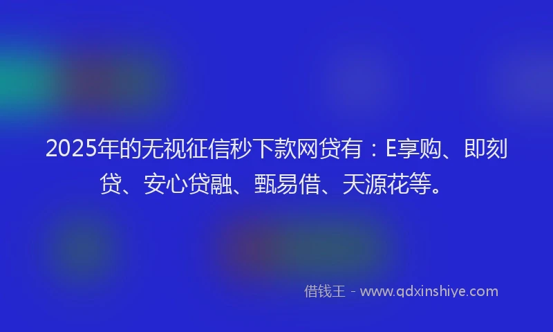 2025年的无视征信秒下款网贷有：E享购、即刻贷、安心贷融、甄易借、天源花等。