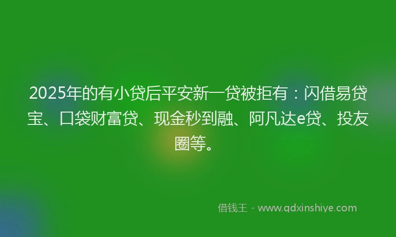 2025年的有小贷后平安新一贷被拒有：闪借易贷宝、口袋财富贷、现金秒到融、阿凡达e贷、投友圈等。