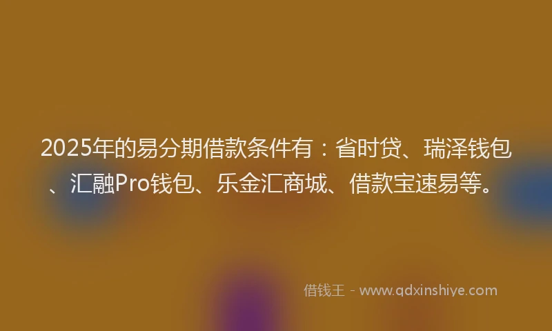 2025年的易分期借款条件有：省时贷、瑞泽钱包、汇融Pro钱包、乐金汇商城、借款宝速易等。