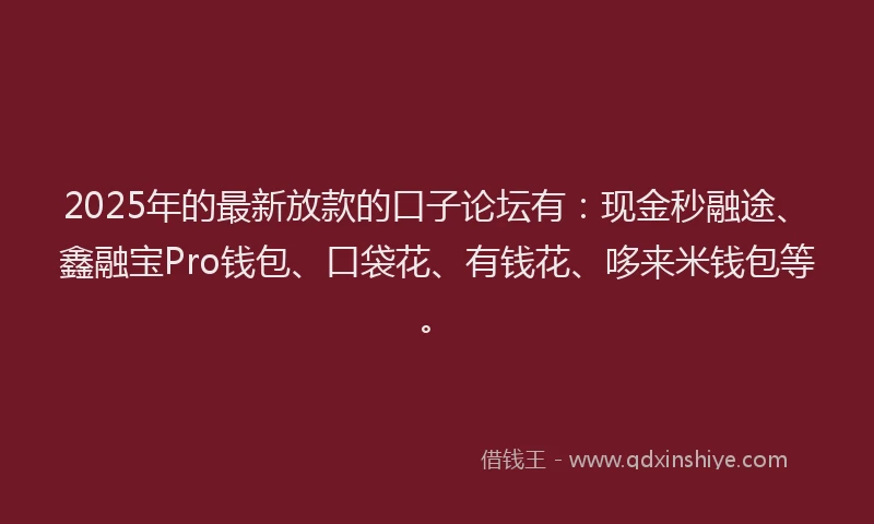 2025年的最新放款的口子论坛有：现金秒融途、鑫融宝Pro钱包、口袋花、有钱花、哆来米钱包等。