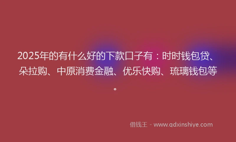 2025年的有什么好的下款口子有：时时钱包贷、朵拉购、中原消费金融、优乐快购、琉璃钱包等。