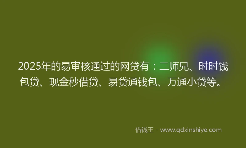 2025年的易审核通过的网贷有：二师兄、时时钱包贷、现金秒借贷、易贷通钱包、万通小贷等。