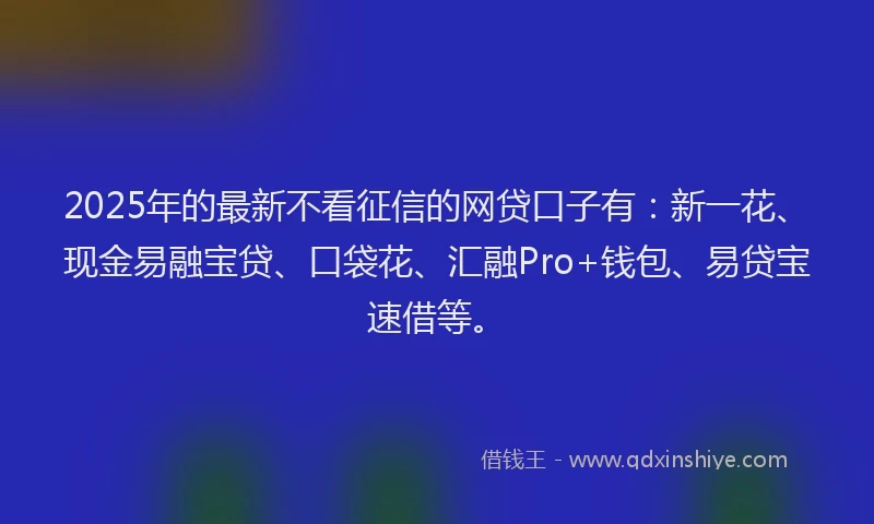 2025年的最新不看征信的网贷口子有：新一花、现金易融宝贷、口袋花、汇融Pro+钱包、易贷宝速借等。