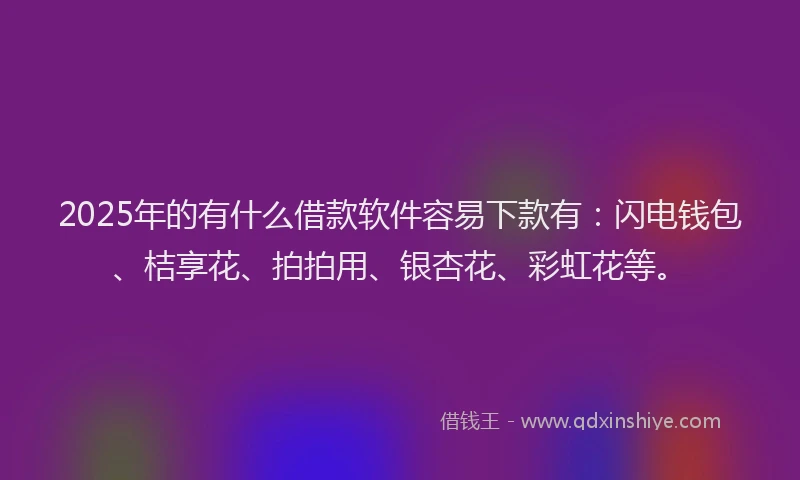 2025年的有什么借款软件容易下款有：闪电钱包、桔享花、拍拍用、银杏花、彩虹花等。