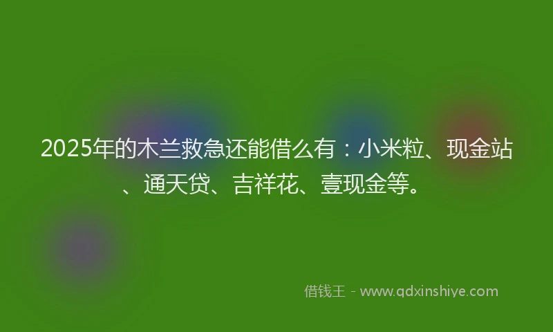 2025年的木兰救急还能借么有：小米粒、现金站、通天贷、吉祥花、壹现金等。