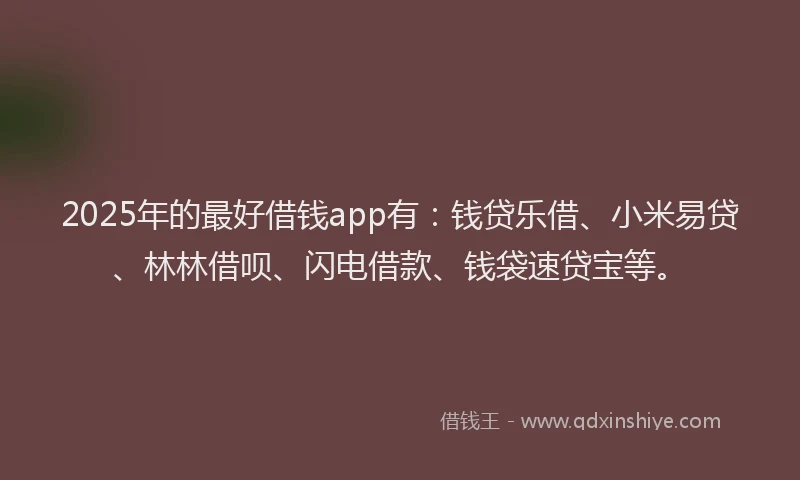 2025年的最好借钱app有：钱贷乐借、小米易贷、林林借呗、闪电借款、钱袋速贷宝等。