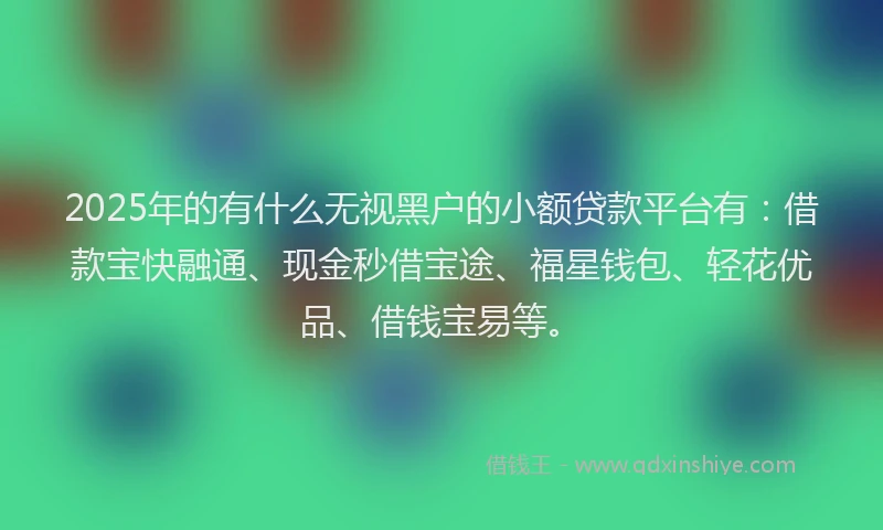 2025年的有什么无视黑户的小额贷款平台有：借款宝快融通、现金秒借宝途、福星钱包、轻花优品、借钱宝易等。