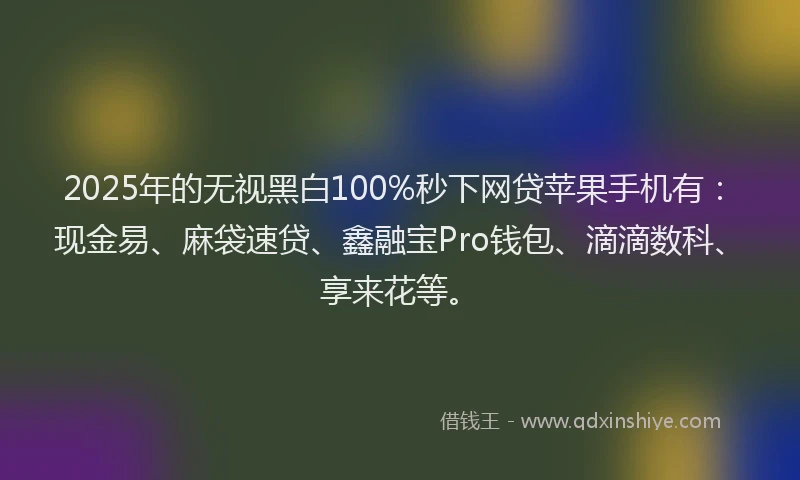 2025年的无视黑白100%秒下网贷苹果手机有：现金易、麻袋速贷、鑫融宝Pro钱包、滴滴数科、享来花等。