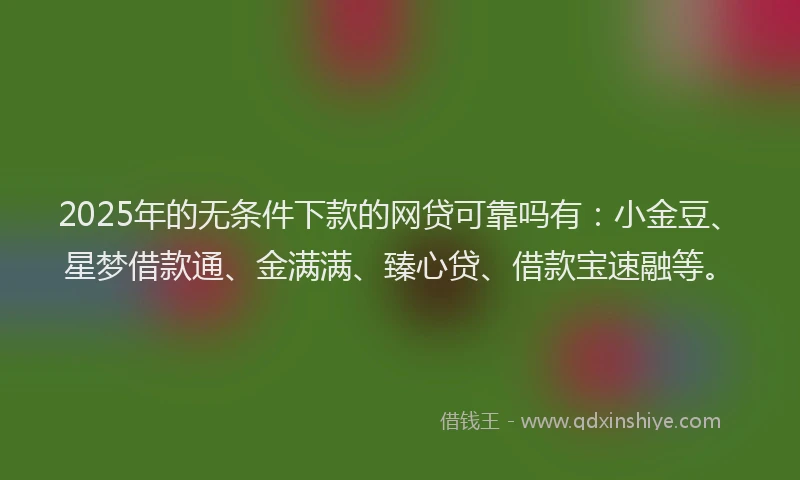 2025年的无条件下款的网贷可靠吗有：小金豆、星梦借款通、金满满、臻心贷、借款宝速融等。