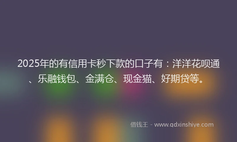 2025年的有信用卡秒下款的口子有：洋洋花呗通、乐融钱包、金满仓、现金猫、好期贷等。