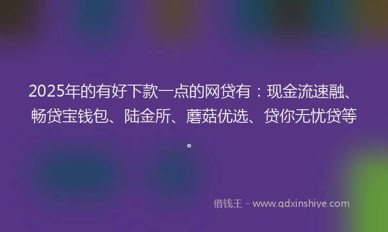 2025年的有好下款一点的网贷有：现金流速融、畅贷宝钱包、陆金所、蘑菇优选、贷你无忧贷等。