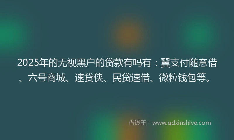 2025年的无视黑户的贷款有吗有：翼支付随意借、六号商城、速贷侠、民贷速借、微粒钱包等。