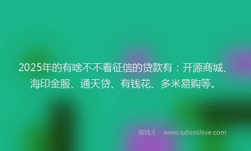 2025年的有啥不不看征信的贷款有：开源商城、海印金服、通天贷、有钱花、多米易购等。