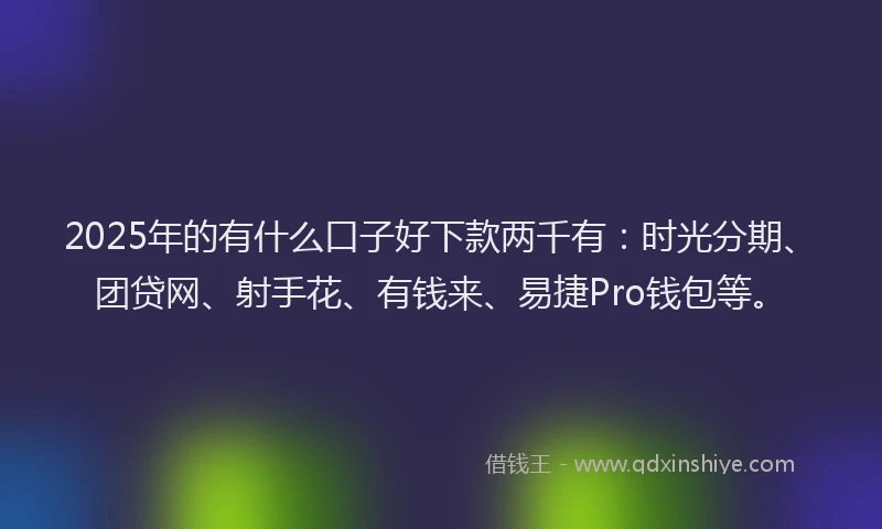 2025年的有什么口子好下款两千有：时光分期、团贷网、射手花、有钱来、易捷Pro钱包等。