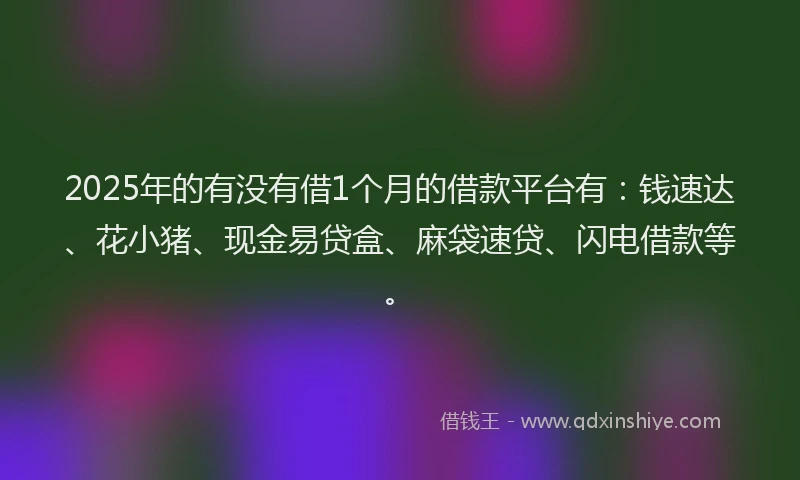 2025年的有没有借1个月的借款平台有：钱速达、花小猪、现金易贷盒、麻袋速贷、闪电借款等。