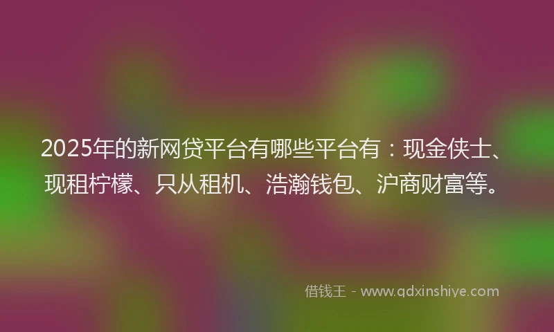 2025年的新网贷平台有哪些平台有：现金侠士、现租柠檬、只从租机、浩瀚钱包、沪商财富等。